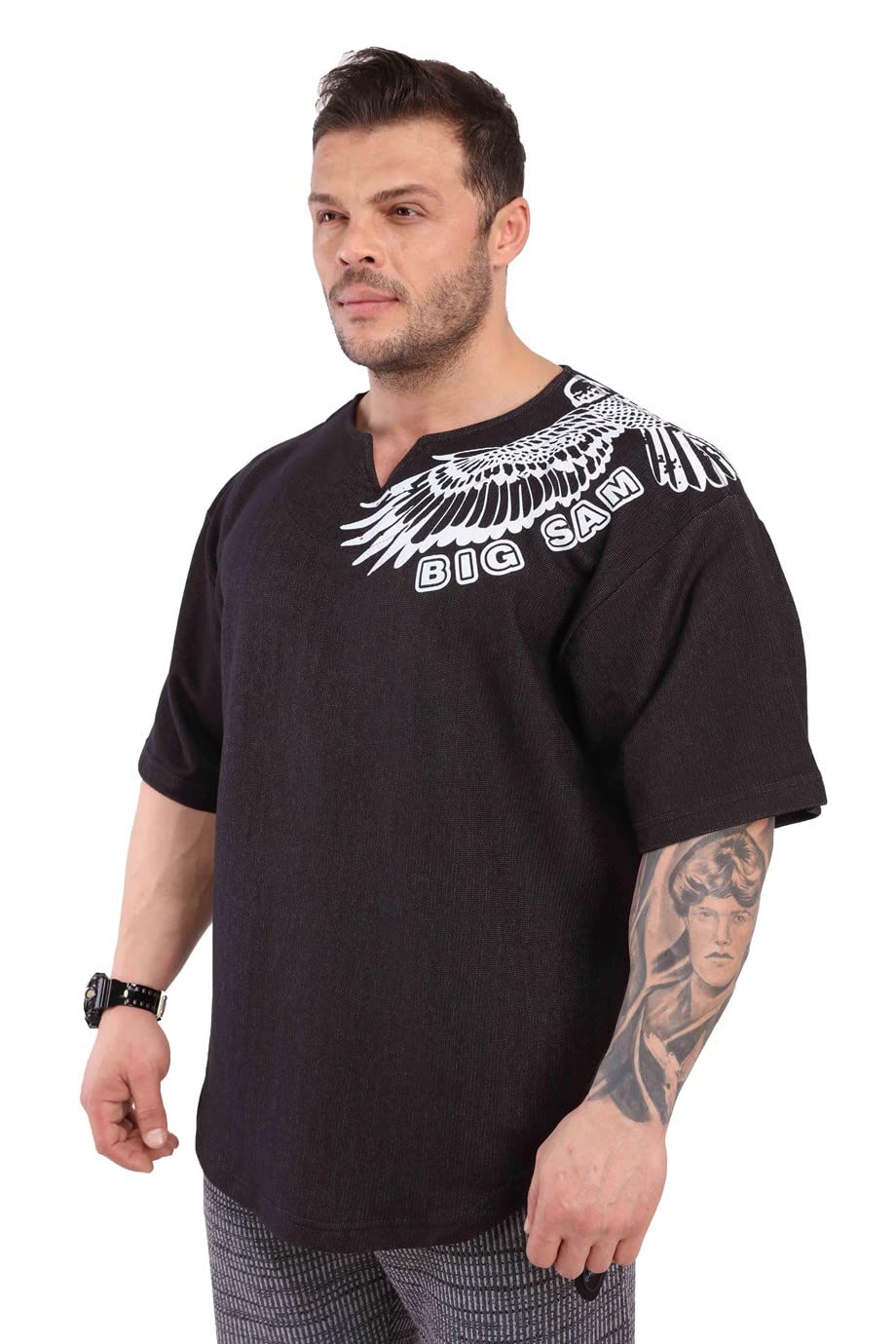Men's Oversize Active T-Shirts, Bodybuilding and Lifting Gym Large Cut Tops Black