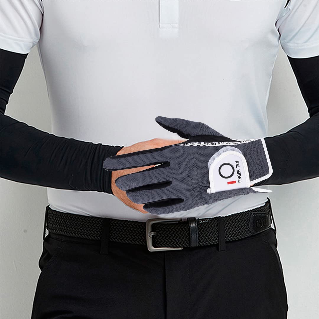 Amy Sport Mens Golf Gloves Pair Both Hands Left and Right Rain Grip Weathersof No Sweat All Weather Grips Soft Comfortable Breathable (Dark Gray, Large)