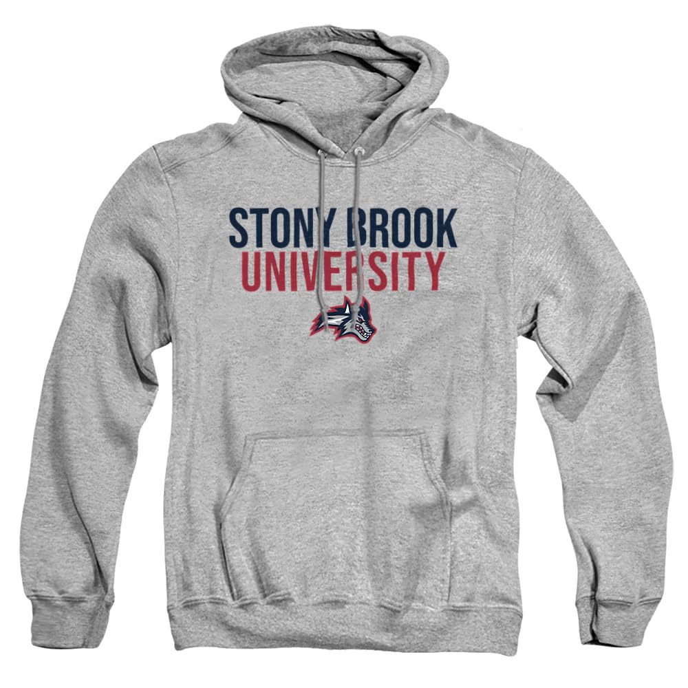 Stony Brook University Official Stacked Unisex Adult Pull-Over Hoodie,Athletic Heather, Medium