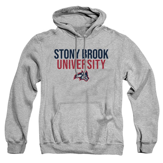 Stony Brook University Official Stacked Unisex Adult Pull-Over Hoodie,Athletic Heather, Medium