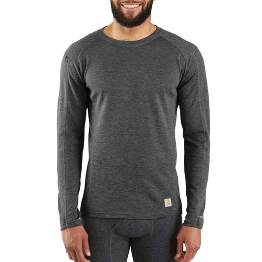 Carhartt Men's Size Force Midweight Synthetic-Wool Blend Base Layer Crewneck Pocket Top, Dark Black Heather, X-Large Tall