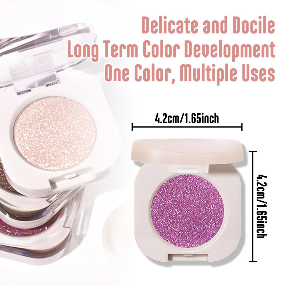 Single Purple Shimmer Sparkly Eyeshadow,Bright High Pigment Intense Monochrome Eye Shadow,Apply Makeup Easily,Glitter Pressed Powder Single Eyeshadow,24 Hour Eye Makeup Longwear Waterproof,Blendable