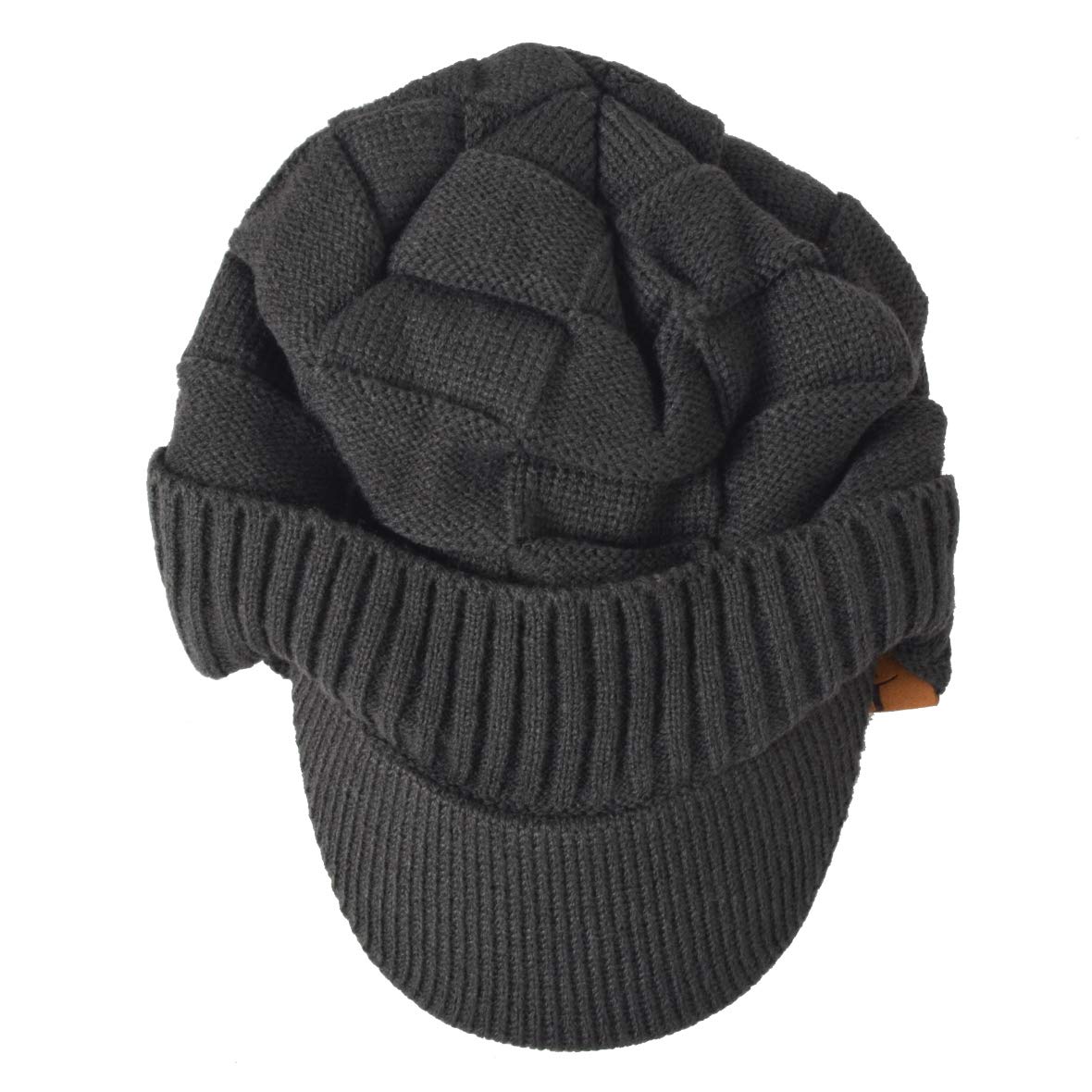 Ruphedy Mens Beanie with Brim Winter Hat Knitted Thick Fleece Visor Beanie with Bill B5042 (B322-Grey)
