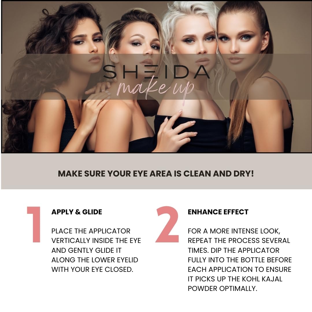 Sheida Natural Kohl Powder – Long-Lasting Traditional Eyeliner - Mineral-Rich Formula for Intense Color and Eye Care - Black 2 gr