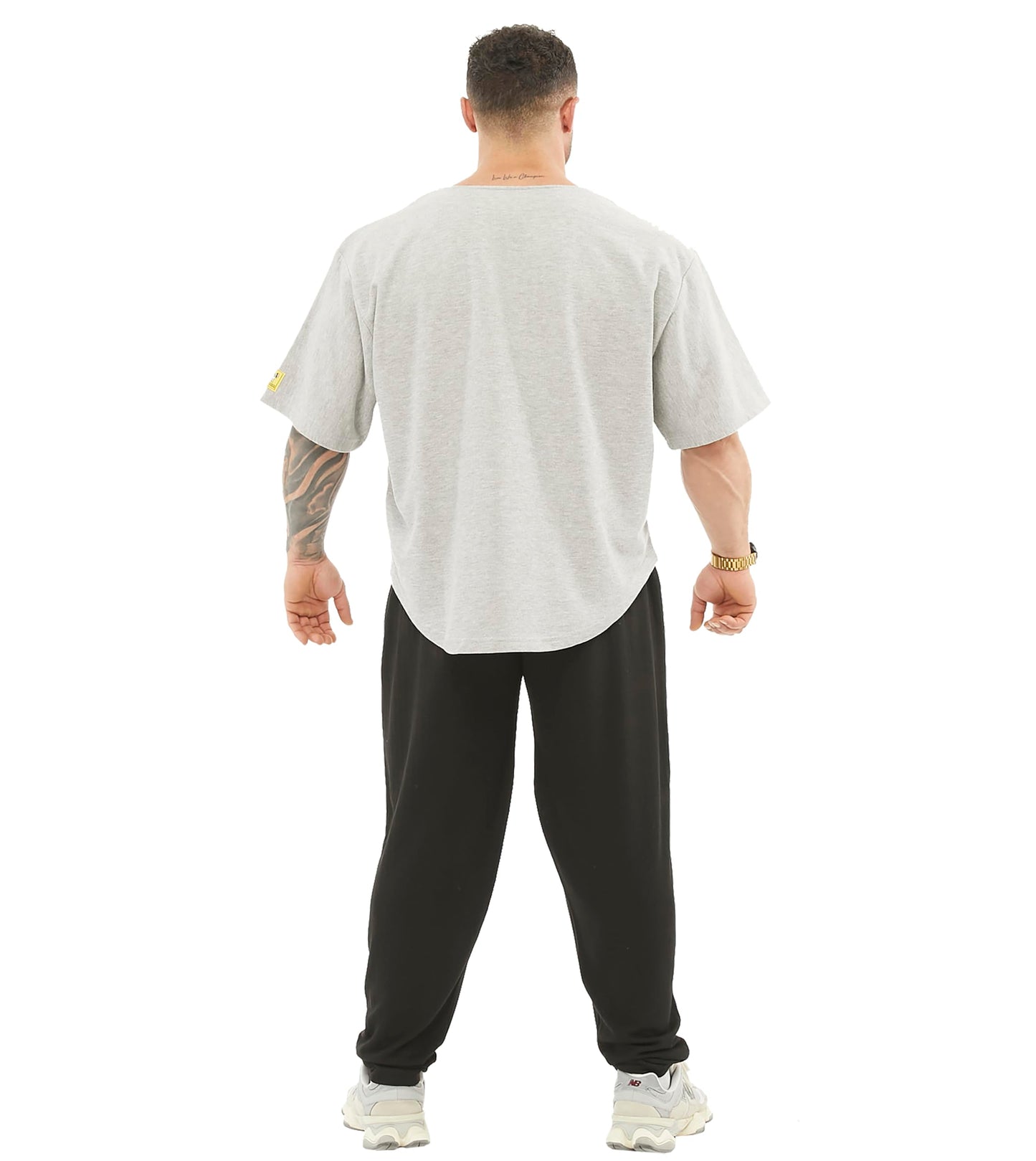 Men's Oversize Gym Lifestyle T-Shirt, Thick Texture Cotton, Comfort Design, Performance Top (Grey, L)