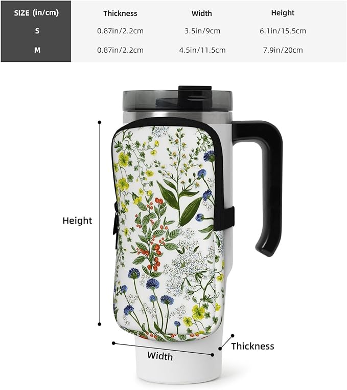 Water Bottle Pouch for Stanley Cup 40oz 30oz,Personalized Gym Purse for Men Women, Tumbler Pouch with Versatile Pocket Water Bottle Bag for Cards, Keys, Phone Botanical Leaf