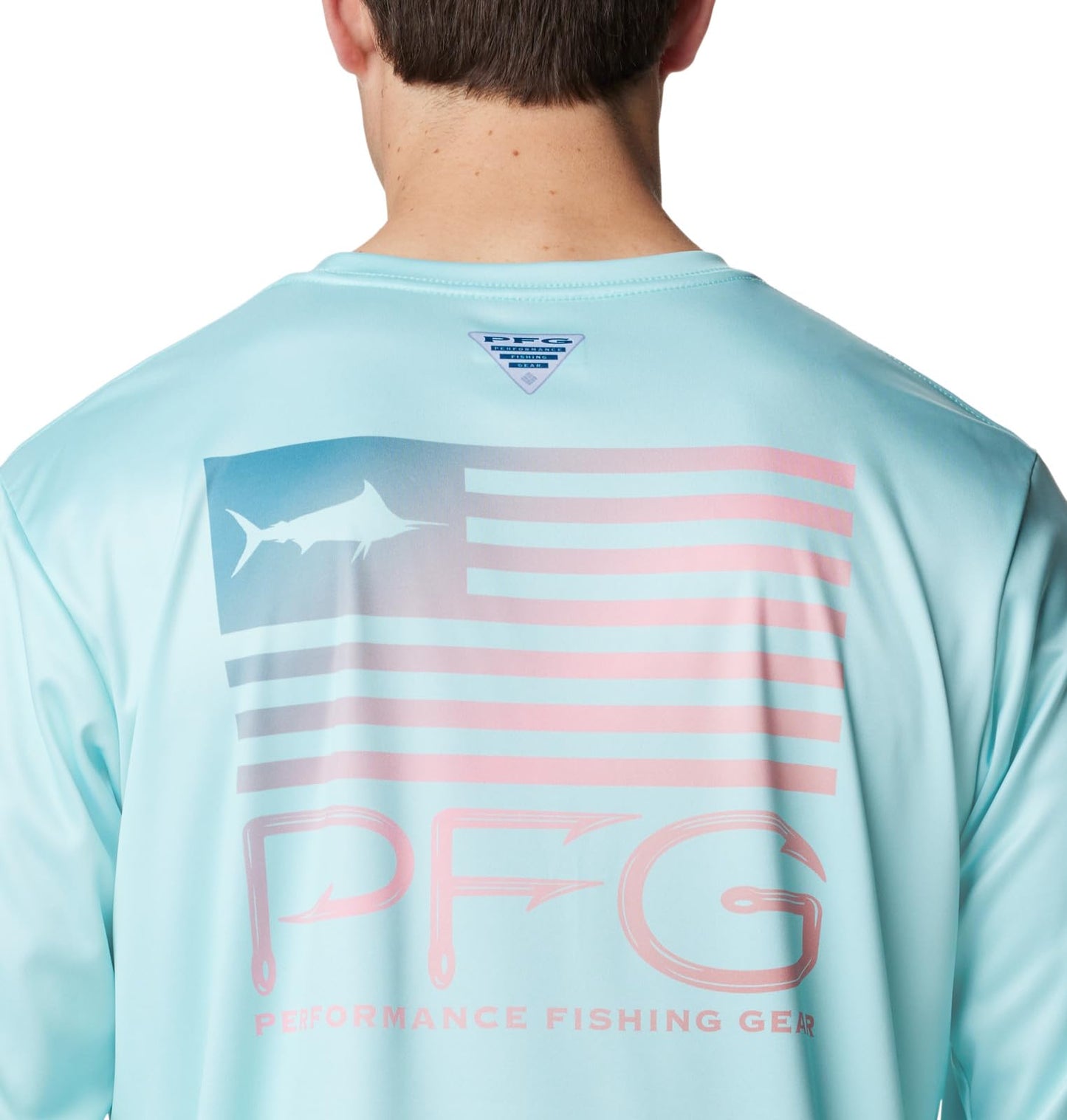 Columbia Men's Terminal Tackle PFG Fish Star Long Sleeve, Gulf Stream/Canyon Blue Marlin Gradient, Medium