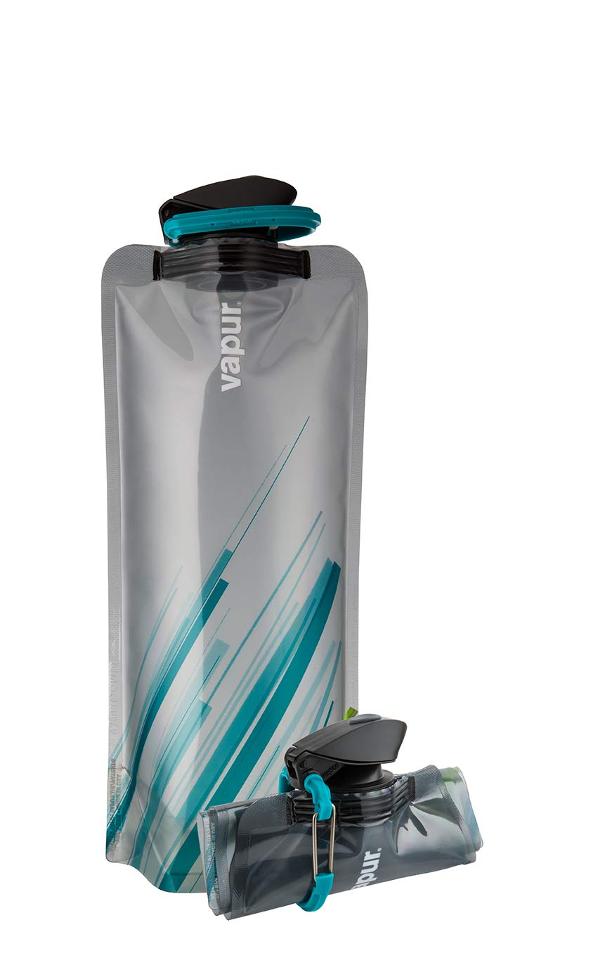 Vapur Element Flexible Water Bottle - with Carabiner, 1 Liter (33 oz) - Grey & Teal