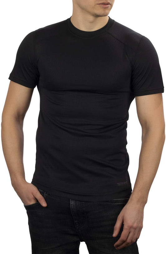 281Z Mens Thermal Lightweight Base Layer T-Shirt - Hiking Trekking Outdoor - Polartec Power Grid - Terrain Reliability Line (Black, Large)