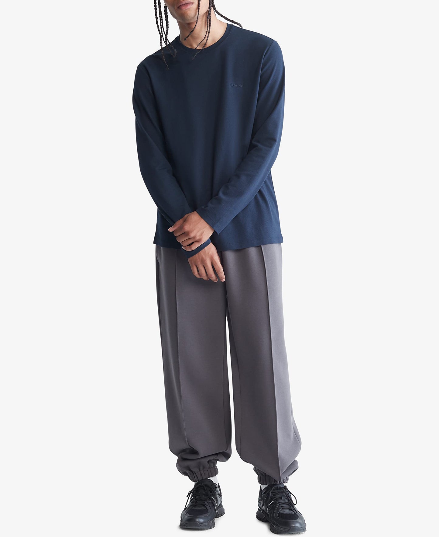 Calvin Klein Men's CK Move Tech Pique Long Sleeve Tee Dark Sapphire