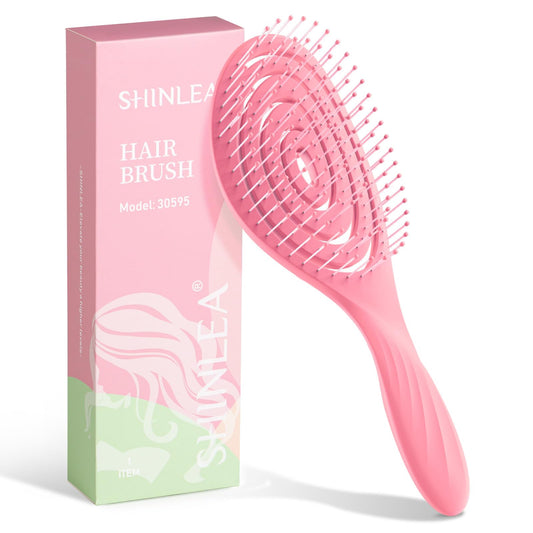 SHINLEA Detangle Hair Brush, Detangling Wet Spiral Hairbrush for Women, Men, kids, Vented Detangler for Blow Drying, Glide Through Tangles For All Hair Types (Pink)