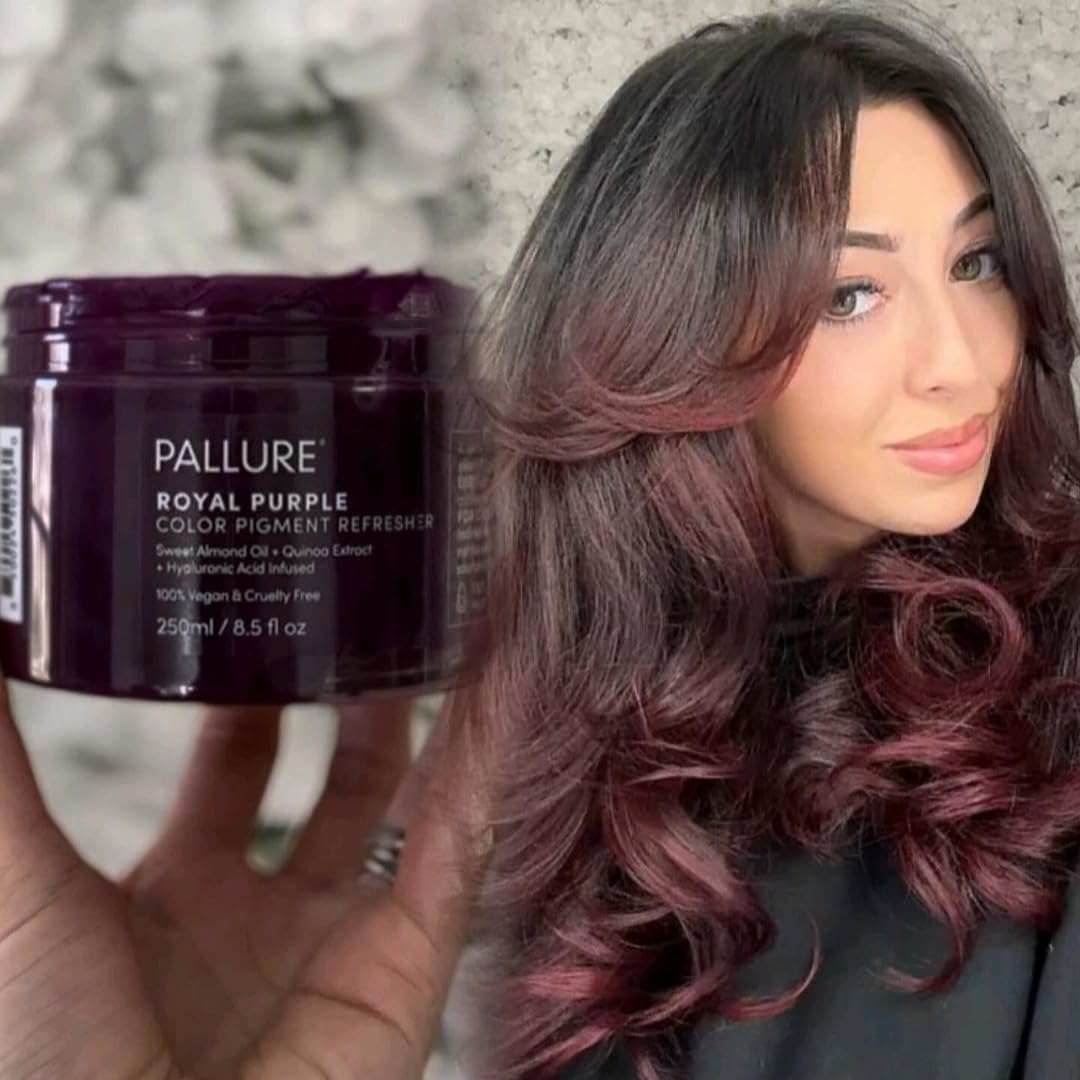 Pallure Color Pigment Refresher Mask, Semi Permanent Hair Color Depositing Conditioner, 8.5 Oz Royal Purple