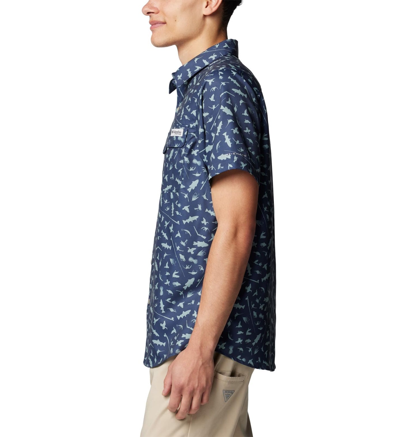 Columbia Men's PFG Uncharted Printed Short Sleeve Shirt, Nocturnal Cast N Blast, Large