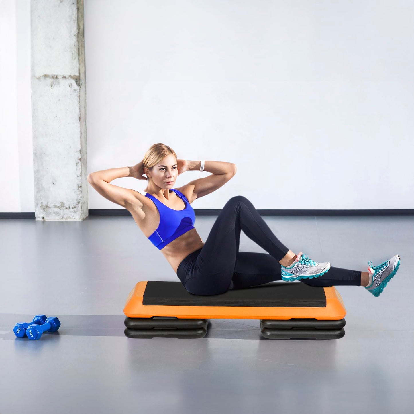 Oteymart 43'' Exercise Step Platform 3 Levels Adjustable Aerobic Stepper with 4 Extra Risers and Anti Slip Surface, Training Workout Equipment for Home&Gym Cardio Strength & Training, Orange