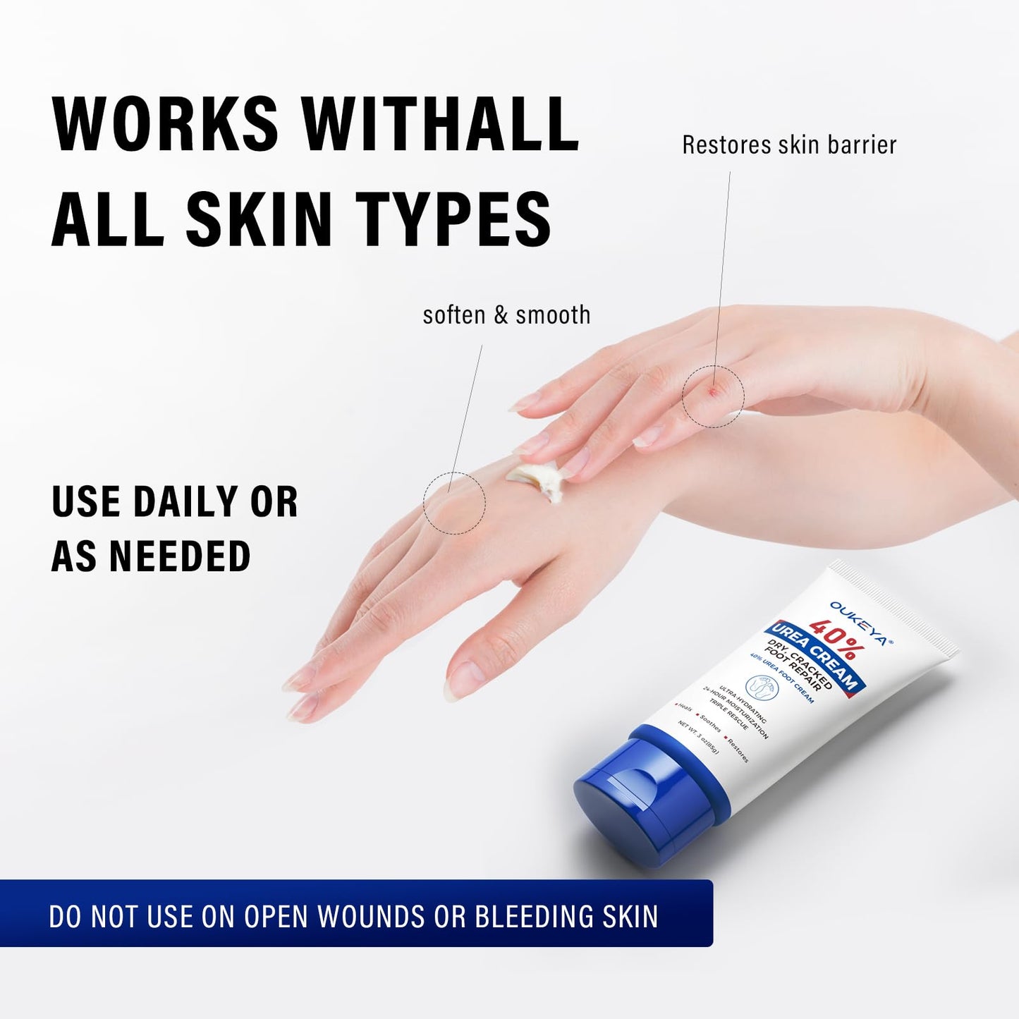 OUKEYA Urea Cream 40 Percent Tube 3 Oz, Urea Foot & Hand Cream for Dry Cracked, 40 per Urea Lotion for Feet Maximum Strength