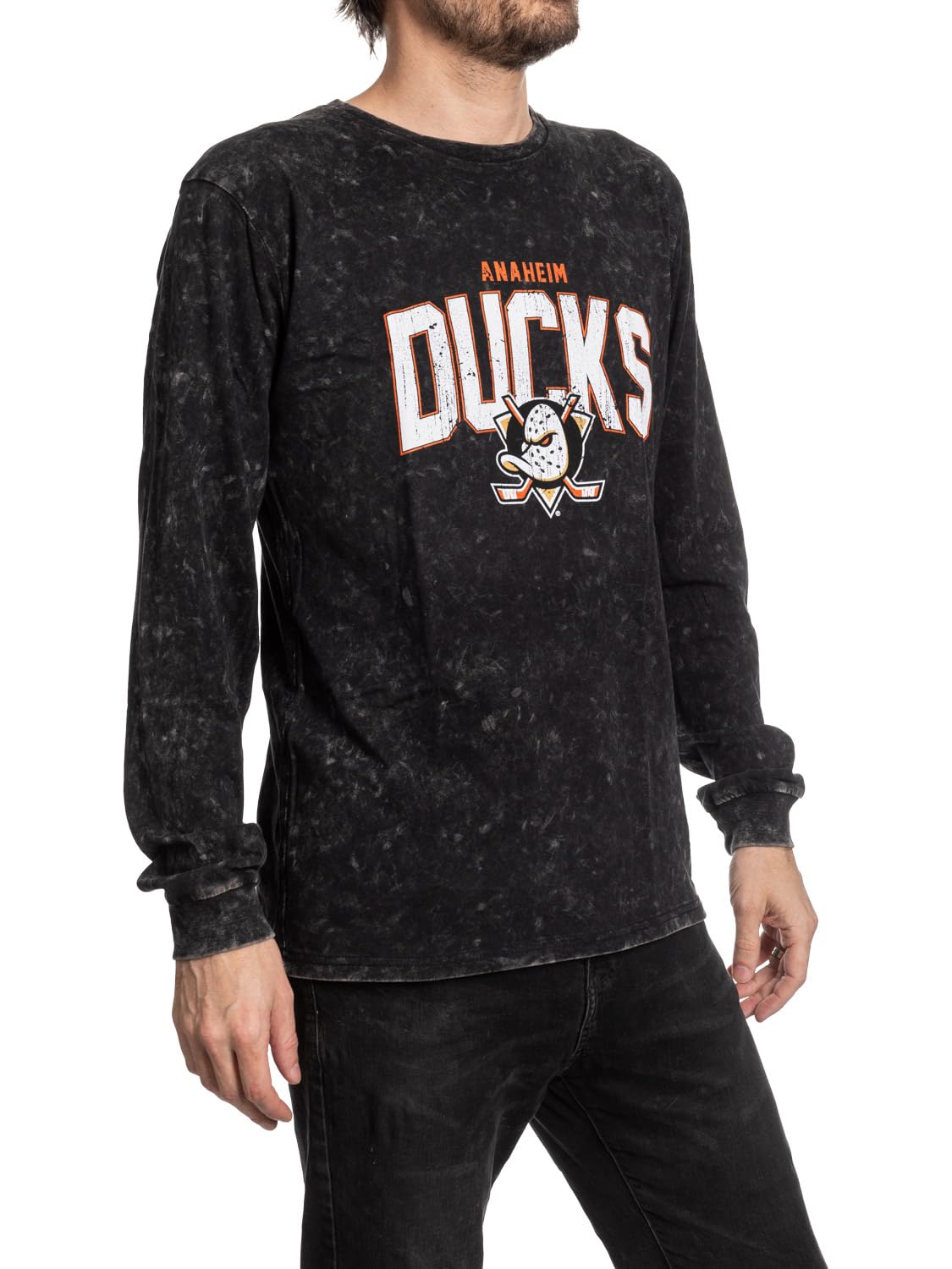 Calhoun NHL Surf & Skate Mens Acid Wash Long Sleeve Cotton Shirt (Anaheim Ducks, X-Large)