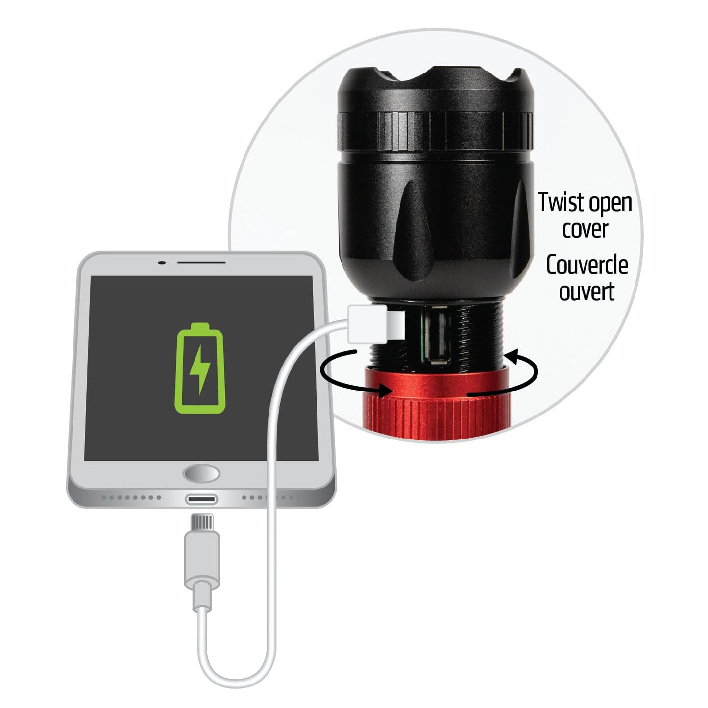 Dorcy 41-4328 2,000-Lumen USB Rechargeable Flashlight with Powerbank, Black