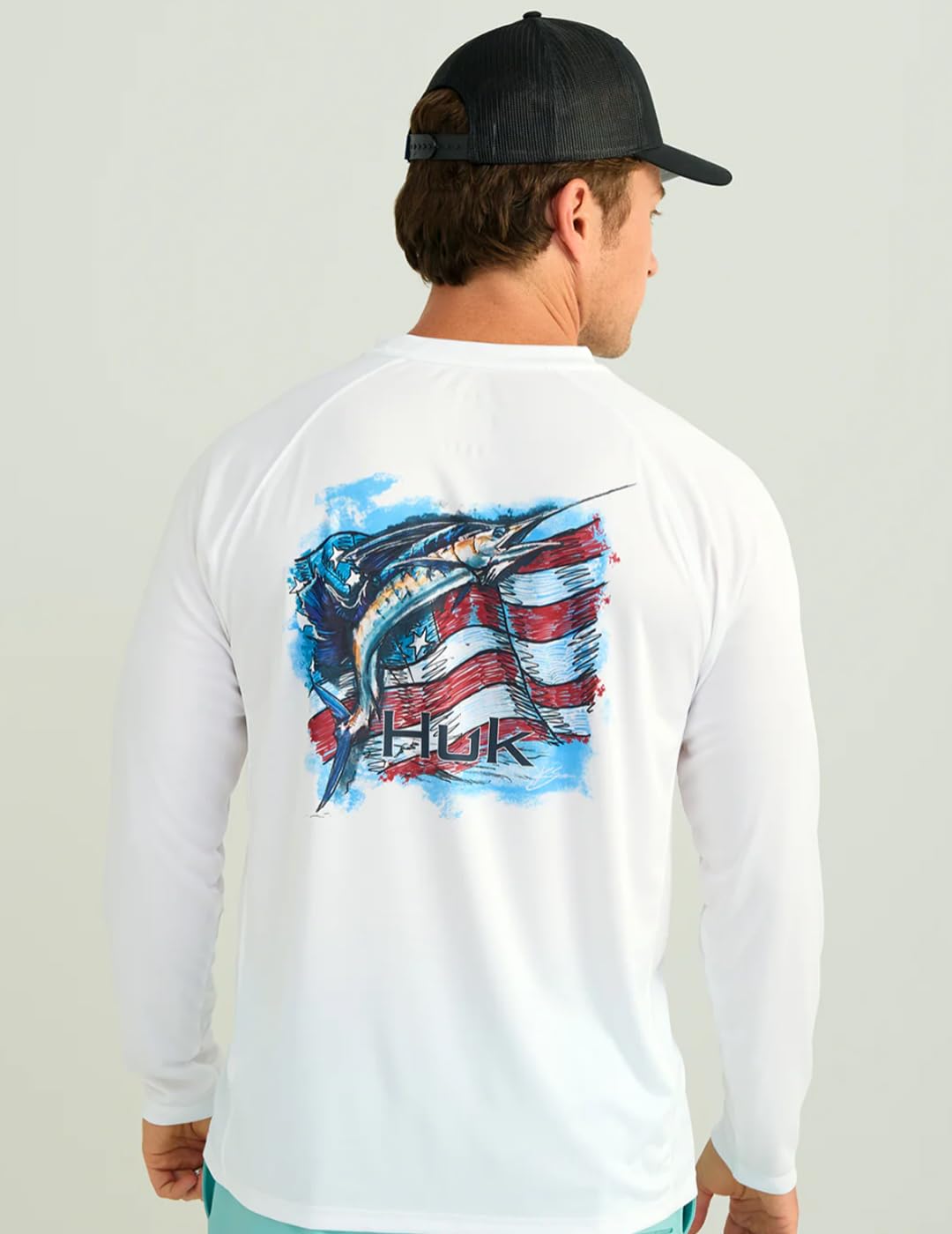 HUK Men's Standard Pursuit Patterned Crew, Performance Fishing Long Sleeve Shirt, White 4.0