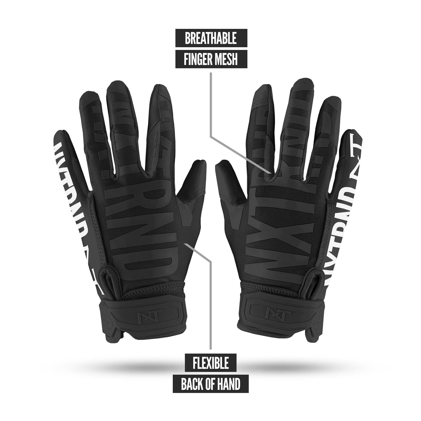 Nxtrnd G1 Men's Football Gloves, Adult Sticky Receiver Gloves (Black, X-Large)