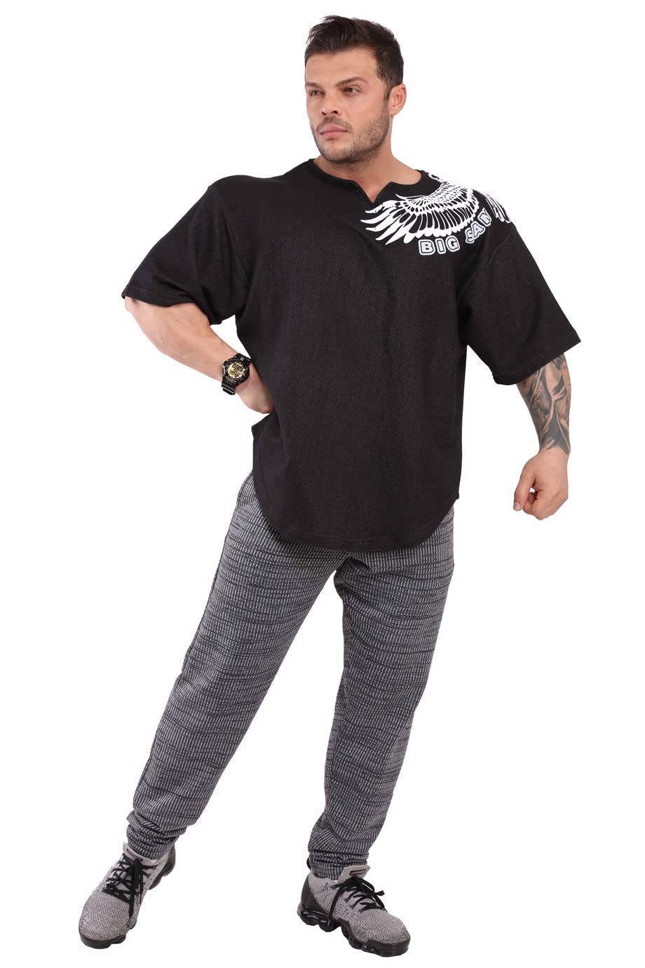 Men's Oversize Active T-Shirts, Bodybuilding and Lifting Gym Large Cut Tops Black