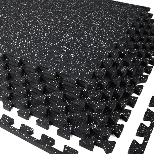 Vivaluz 0.56 Inch Thick 24 Sq Ft Gym Flooring for Home Gym, 6 Tiles Robust Rubber Top with Eva Foam Exercise Equipment Mats, Protective Flooring Puzzle Mat for Fitness Room