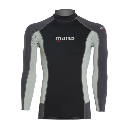 Mares Men's Trilastic Long Sleeve Rash Guard Shirt for Water Sports | UV Protection, Flatlock Stitching Style, Lightweight Durable Stretchable Fabric, X-Large Black Grey