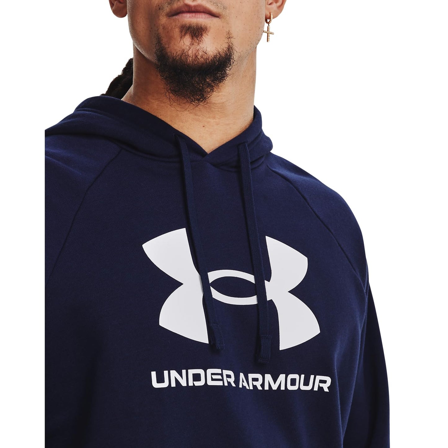 Under Armour Men's Rival Fleece Logo Hoodie, (410) Midnight Navy / / White, Large