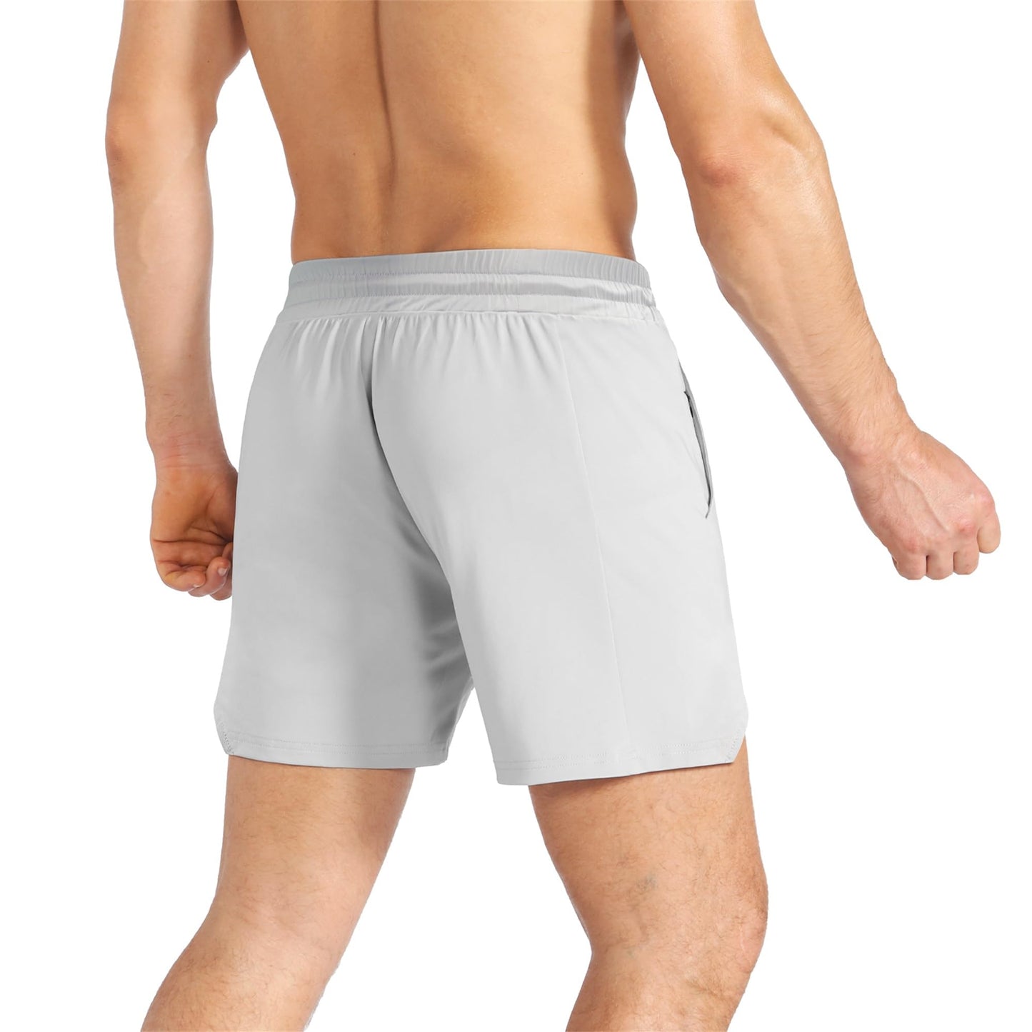 BROKIG Mens Inzip Lightweight Gym Workout Shorts, Athletic Short Shorts Fitted Lifting Shorts with Zipper Pockets(XX-Large,Black+Light Gray)