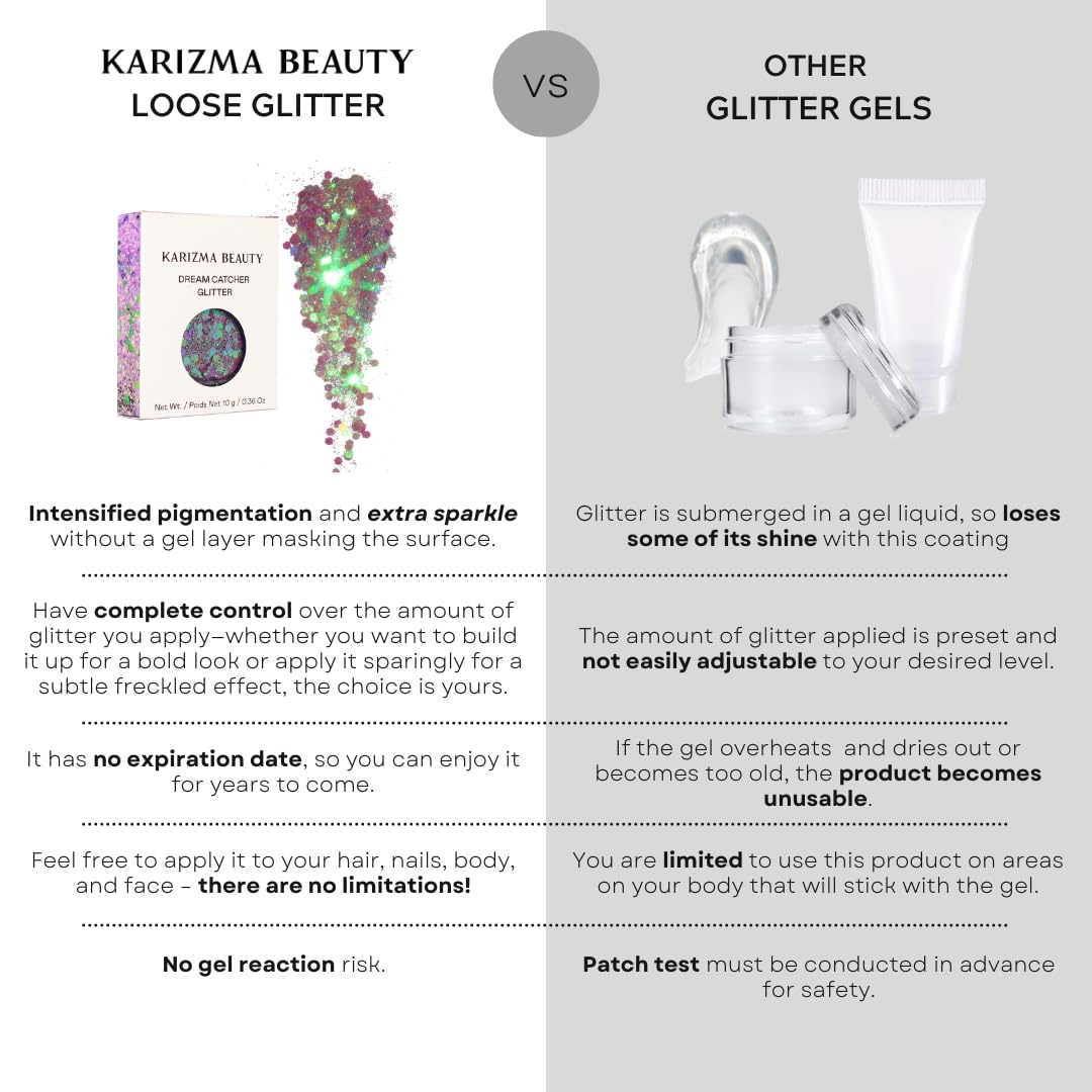 KARIZMA Dream Catcher Body Glitter. 10g Chunky Face Glitter, Hair Glitter, Eye Glitter and Body Glitter for Women. Rave Glitter, Festival Accessories, Cosmetic Glitter Makeup. Loose Glitter Set