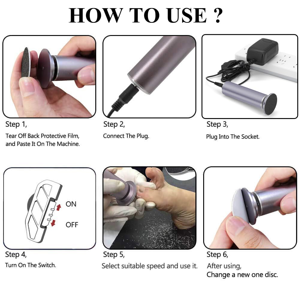 Electric Callus Remover for Feet, Adjustable Various Speed, Powerful Electric Foot File Sander Scrubber Foot Grinder for Dead Skin with 60 Replacement Sanding Discs, 01Gray