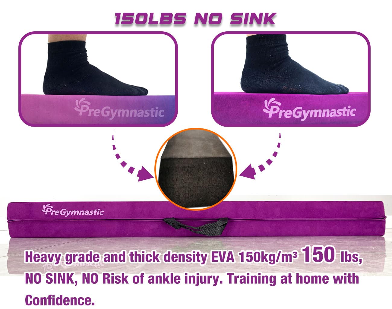 PreGymnastic Folding Balance Beam for Kids 3-12-Foldable Gymnastics Floor Beam- 8FT/9.5 -Extra Firm Suede Cover with Sticker and Carry Bag for Home/Club- Gym Equipment for Toddler