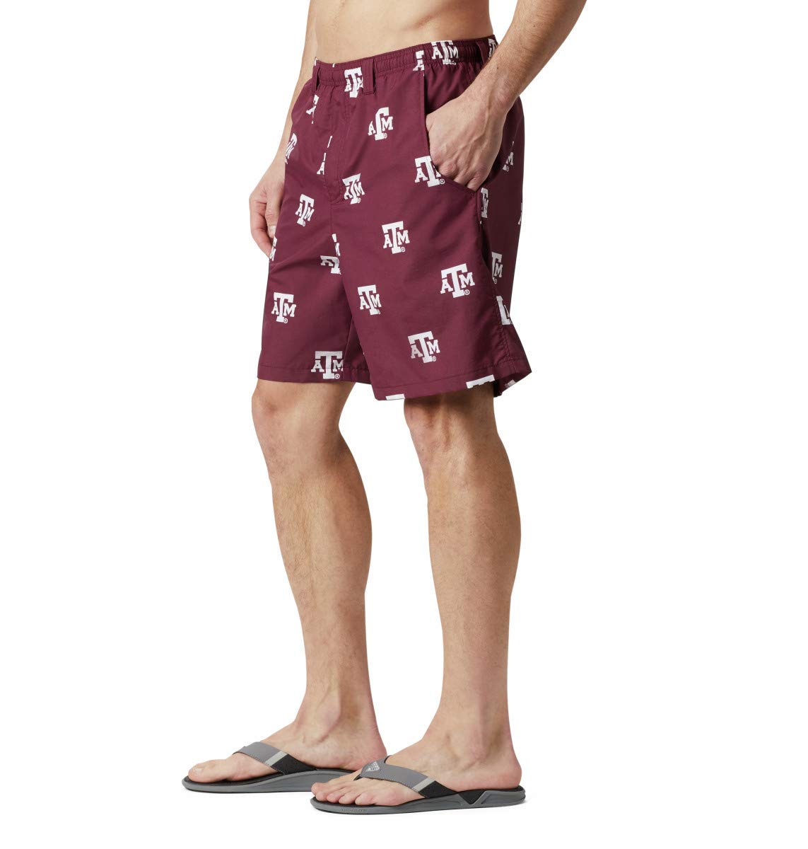 Columbia NCAA Texas A&M Aggies Men's Backcast II Printed Short, Small, TAM - Deep Maroon