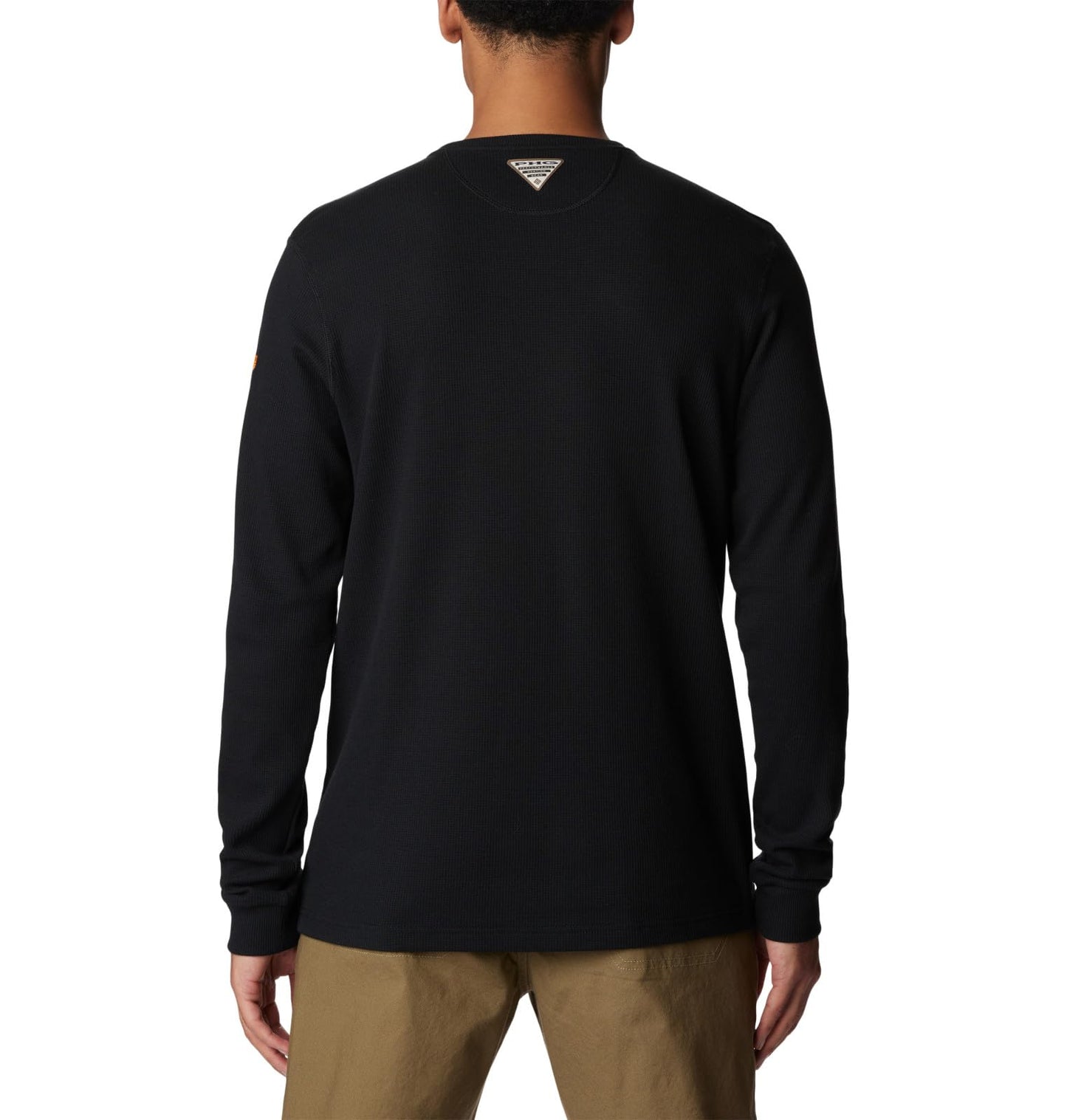 Columbia Men's PHG Built for It Waffle Long Sleeve, Black/Blaze Buck, Medium