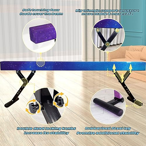 Seliyoo Adjustable Balance Beam Gymnastics Beam high and Low Floor Beam for Kids Home Training,Competition Gymnastic Equipment for All Skills with Weight Limit 500 LBS (Sparking Stars, 7"-29")