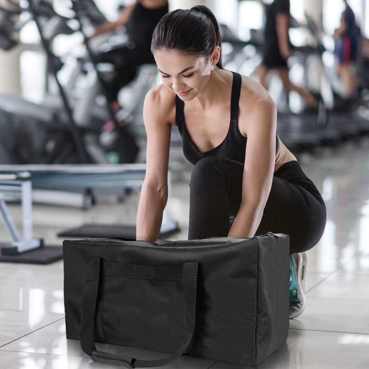 INFANZIA 2PCS 24x12x12 inches Sports Duffle Bag, Large Travel Duffel Tote Bag with Trolley Sleeve, Water Resistant Durable Zipper Weekender Overnight Luggage Bag for Men