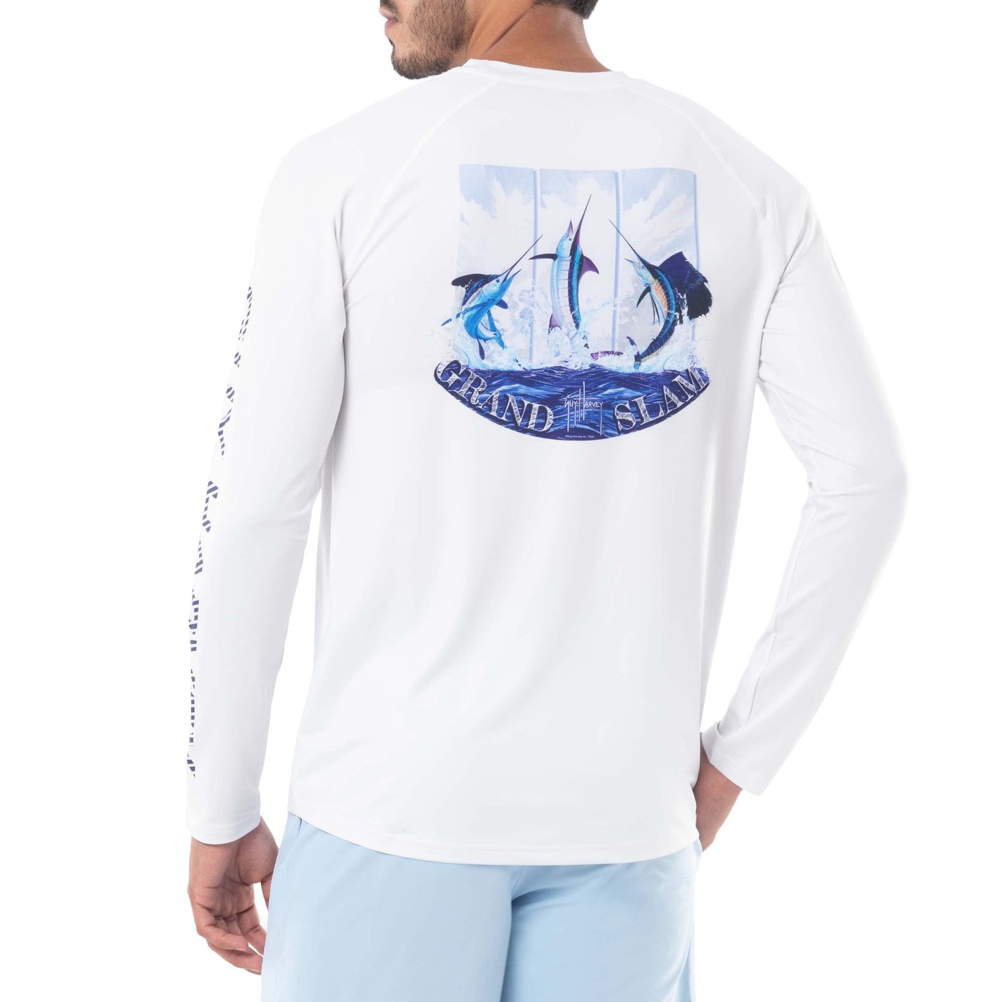 Guy Harvey Men's Grand Slam Sun Protection Long Sleeve Shirt, Bright White/Grand Slam, Medium