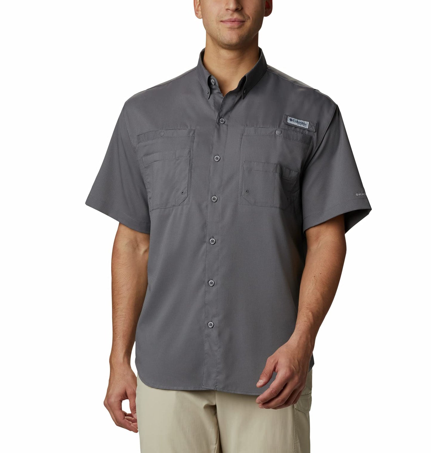 Columbia Mens PFG Tamiami II Short Sleeve Fishing Shirt, City Grey, Large