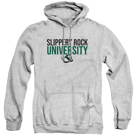 Slippery Rock University Official Stacked Unisex Adult Pull-Over Hoodie,Athletic Heather, Medium