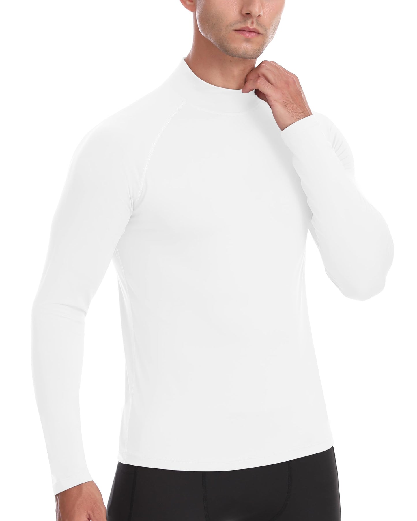 EoBeKee Men's Thermal Base Layer, Warm Long Sleeve Compression Shirts, Ultra Soft Fleece Lined Tops for Winter Sport Hunting Workout(White)