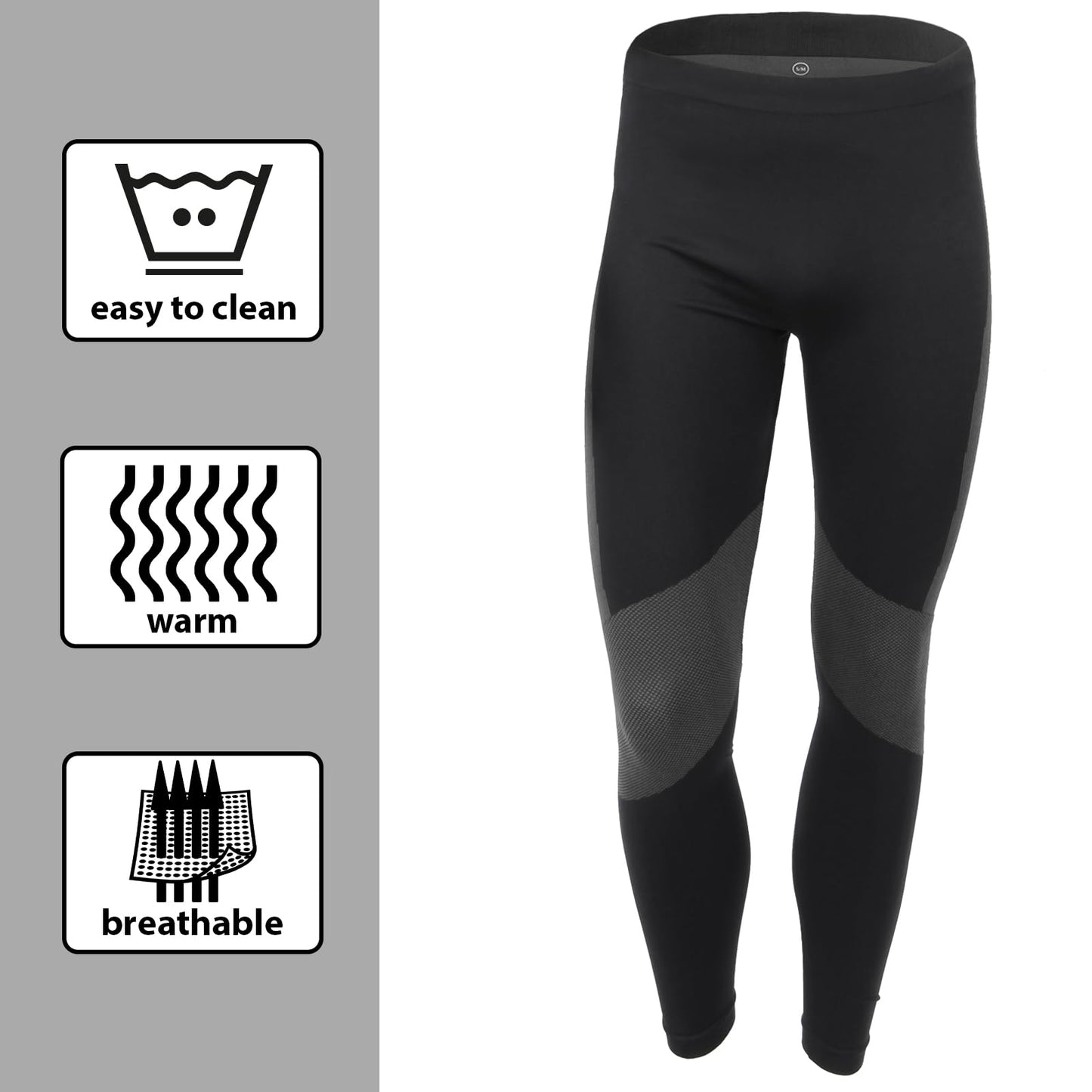 ALPIDEX Functional Wear Thermal Underwear Men Ski Breathable Quick Drying Clothing Warm Base Layer Mens Cold Weather Set Long Johns Top Bottom, Size:l/xl, Colour:Black-Grey