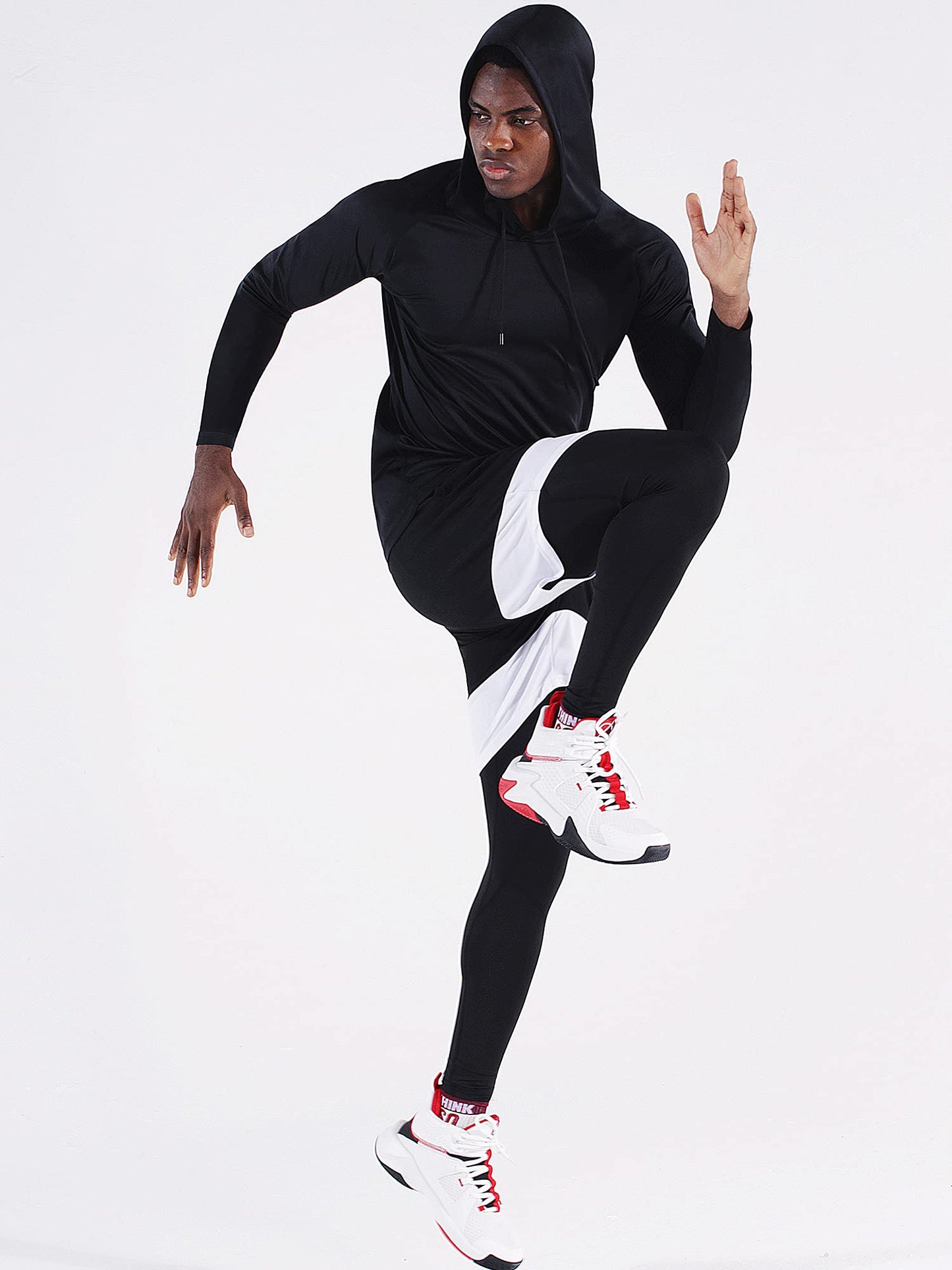 CADMUS Men's Workout Long Sleeve Fishing Shirts UPF 50+ Sun Protection Dry Fit Hoodies,1 Pack,096,Black,Large