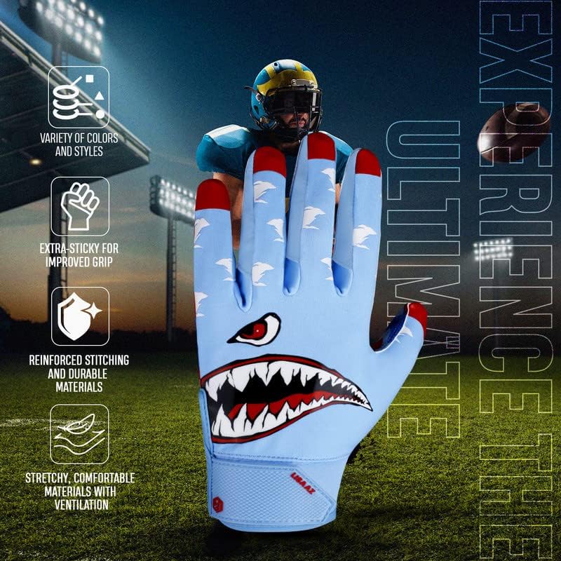 LISAAZ Ball Feel Sensation Football Gloves - Tacky Grip for Youth and Adult, Top Notch Receiver Gloves for Men and Kids 8-12