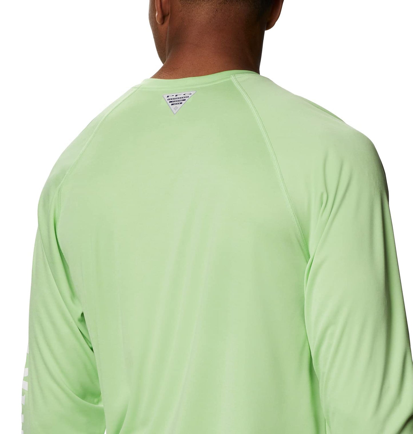 Columbia Men’s PFG Terminal Tackle Heather Long Sleeve Shirt, Sun Protection, Lime Glow Heather/White Logo, Small