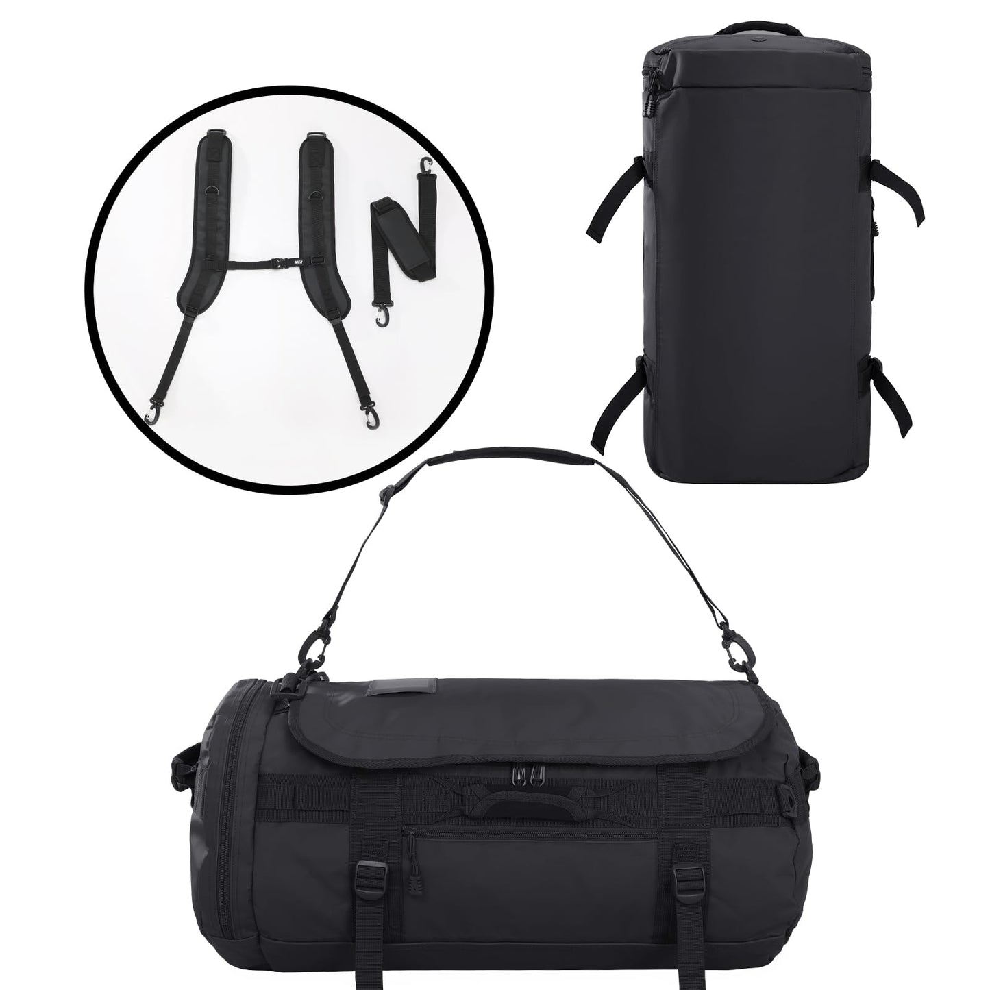 MIER Large Duffel Backpack Sports Gym Bag with Shoe Compartment, Heavy Duty and Water Resistant, Black, 60L