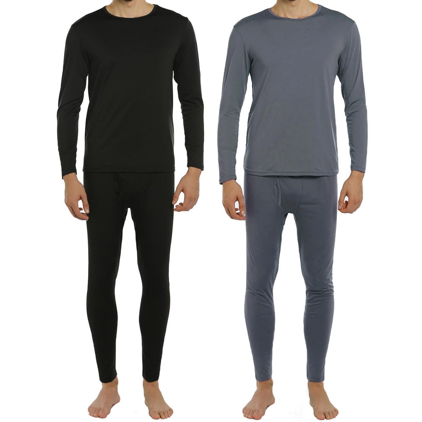 ViCherub Thermal Underwear for Men Fleece Lined Long Johns Ultra Soft Thermals Top and Bottom Warm Base Layer Mens Set of 2 Black & Charcoal M