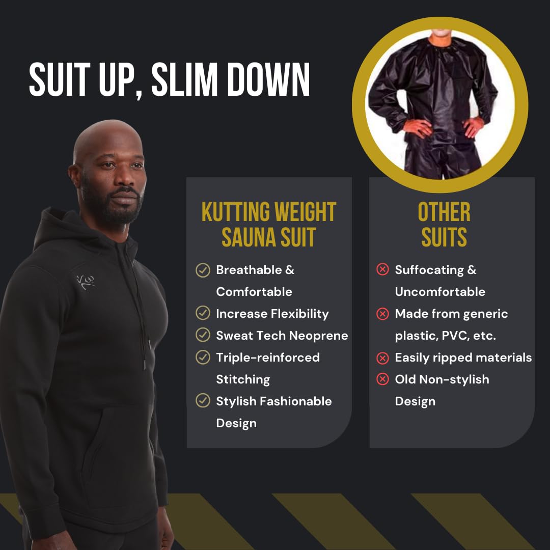 Kutting Weight - Sauna Hoodie V4 - SweatTech Neoprene Sauna Hoodie - For Exercise, Workout, Heat Training & Weight Loss - Breathable & Flexible - Maximize Workouts - Unisex - XS - Black