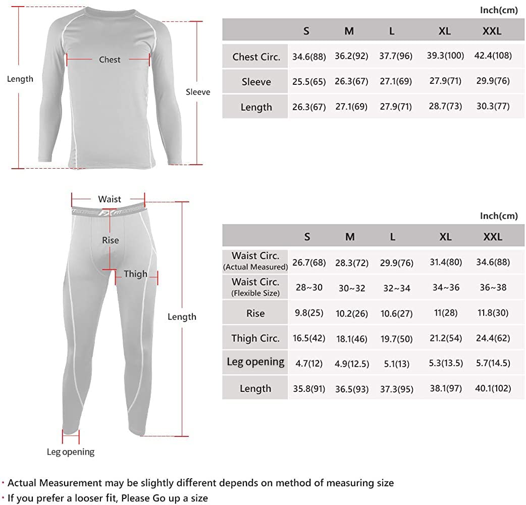 FITEXTREME MAXHEAT Mens Thermal Underwear Long Johns Set with Fleece Lined Black M