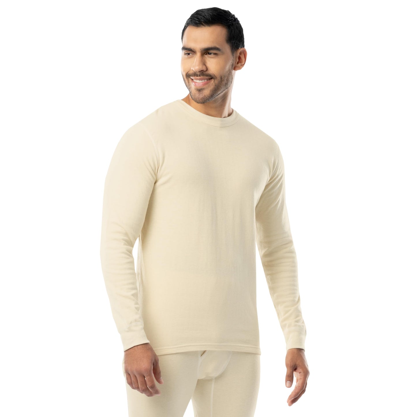 ColdPruf Men's Authentic Dual Layer Long Sleeve Wool Plus Crew Neck Base Layer Top, Oatmeal, Large Tall