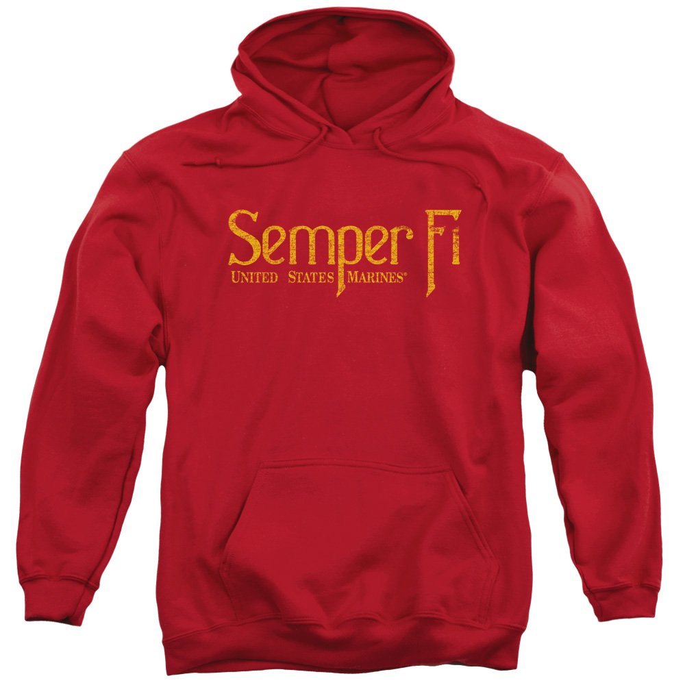 Trevco US Marine Corps Semper Fi Unisex Adult Pull-Over Hoodie for Men and Women Red
