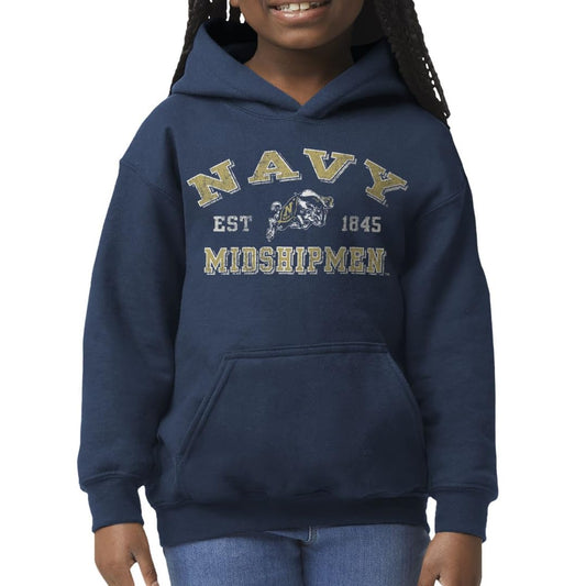 Barnesmith US Naval Academy (Navy) Apparel NAVY Midshipmen Youth Unisex Hooded Sweatshirt, Vintage, Navy, Large